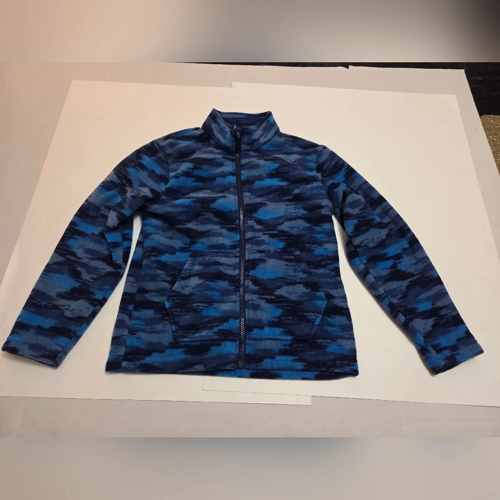 Eddie Bauer Kids Blue Patterned Fleece Jacket EUC Size M 10/12